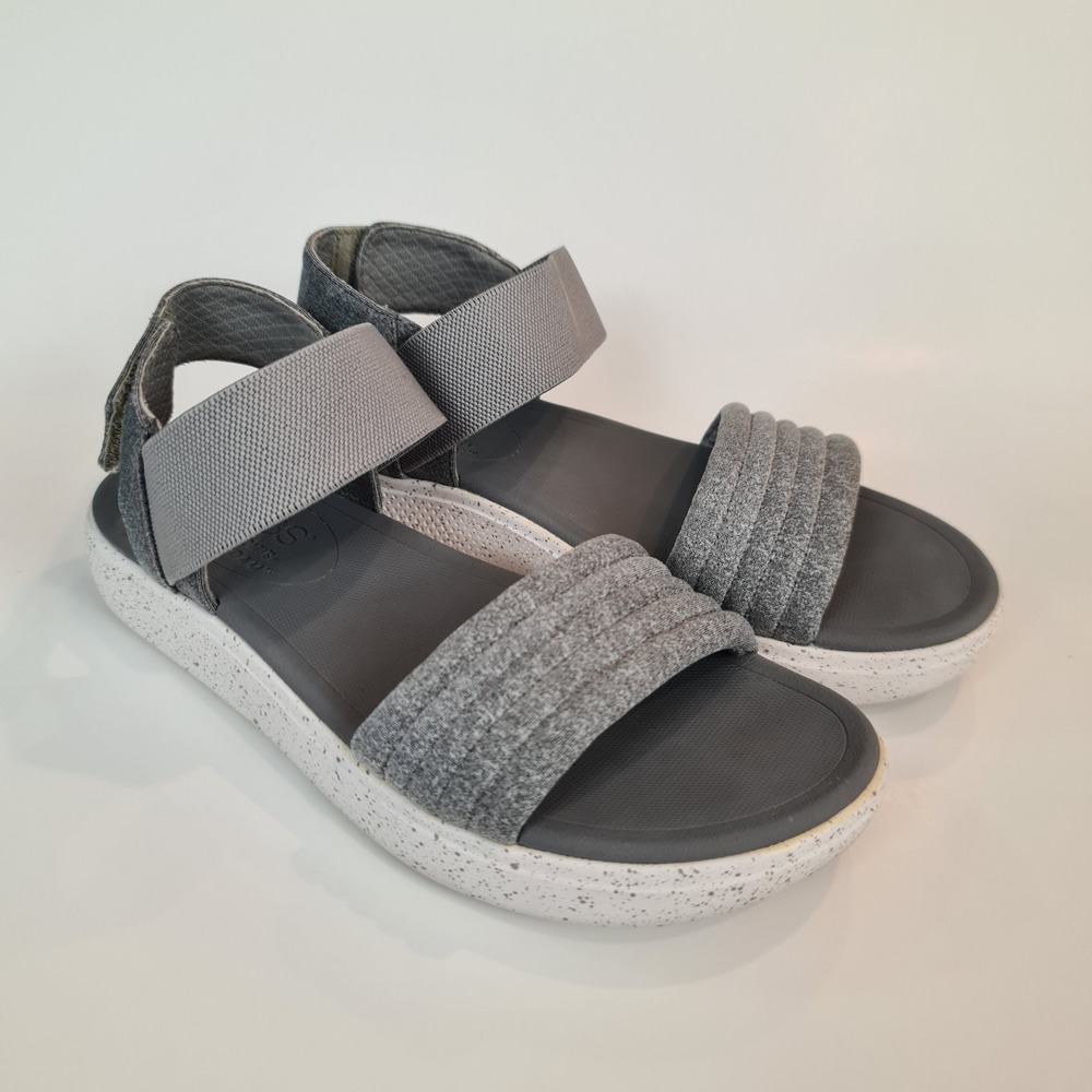 BOBS Skechers Summer Skipper Grey Plush Foam Sandals Womens 8 Comfort Chunky
